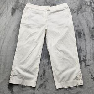 Multiples Pants Womens 12 White Stretch Cotton Capri Button Hem Preppy Nautical